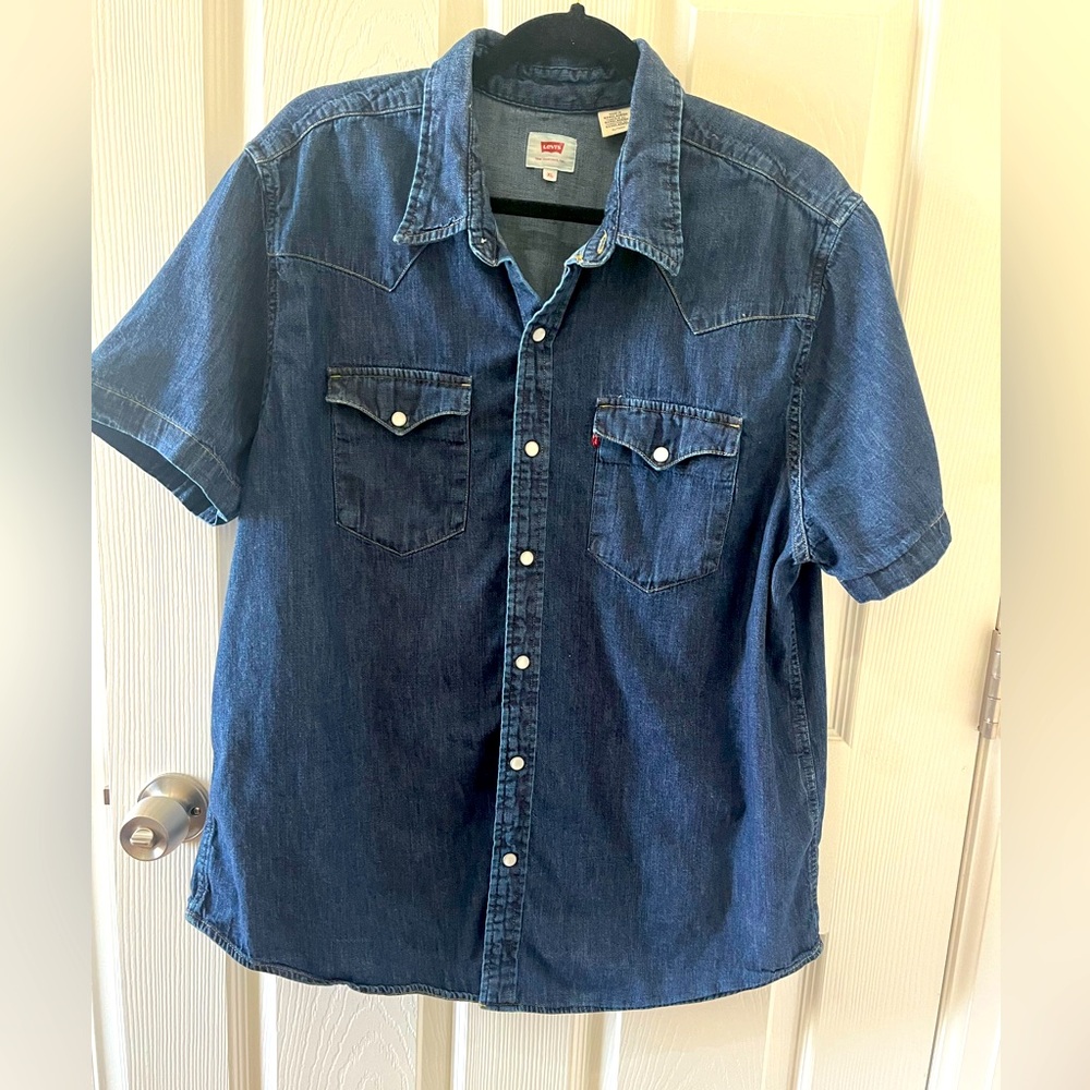 Levi's Blue Button Down Short Sleeve Blouse